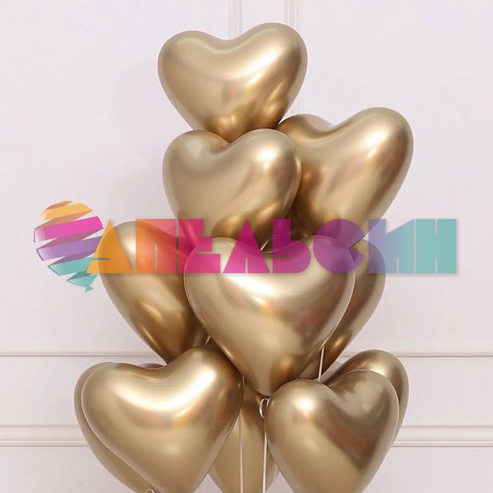 Шар сердце S14"/36см Золото (970) Reflex Gold 50шт/уп (Колумбия) хром 179261