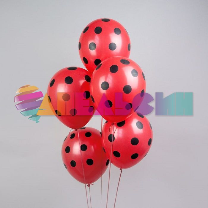 Шар латекс Горох черный на красном 12"/30см 25шт/уп (Тайланд) Ч44908