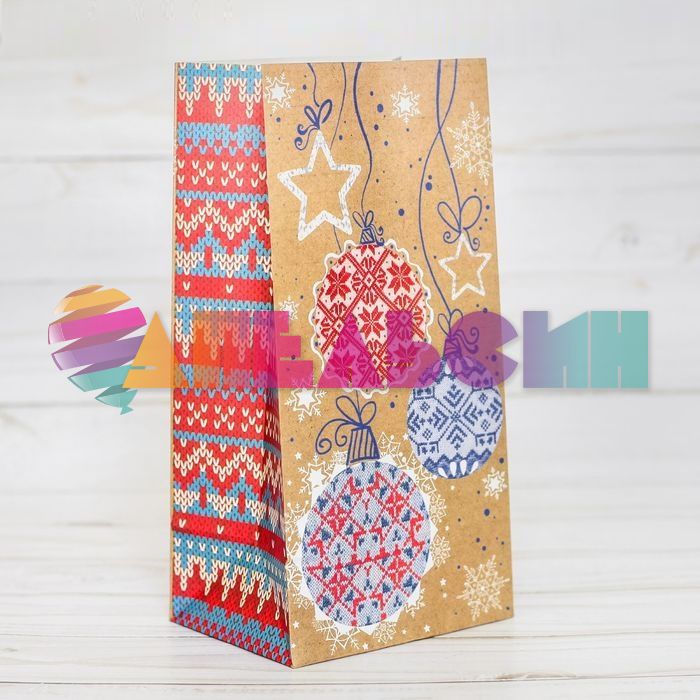 Пакет Новогодние игрушки 10х20х7см крафт 2449778