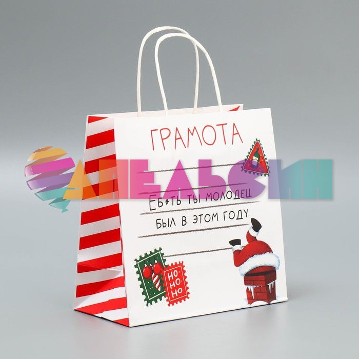 Пакет Грамота новогодняя Ты молодец* 22х22х11см крафт 18+ 9524131