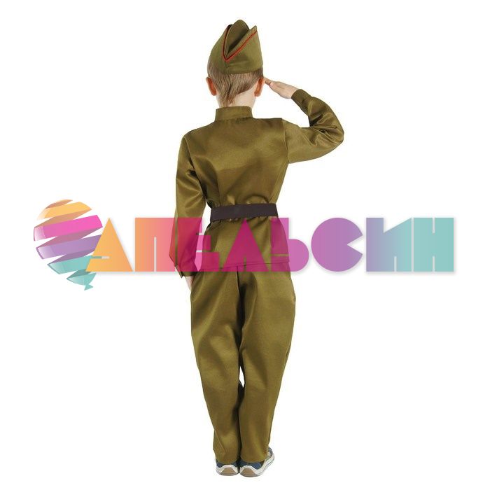 Костюм Военный 4в1 (гимнастерка, брюки, ремень, пилотка) 140-150см 1518651-ПРОКАТ