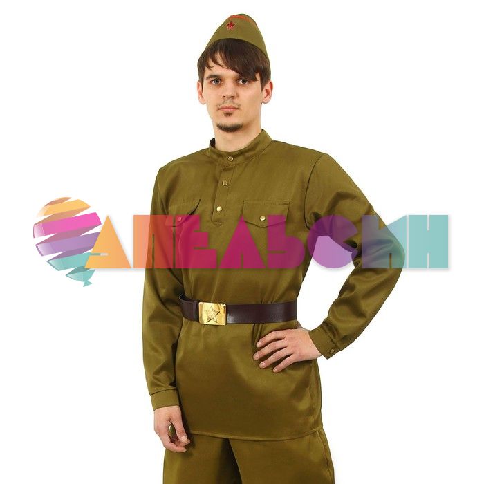 Костюм Военный 3в1 (гимнастерка, пилотка, ремень) р/р 48-50 2277768-ПРОКАТ