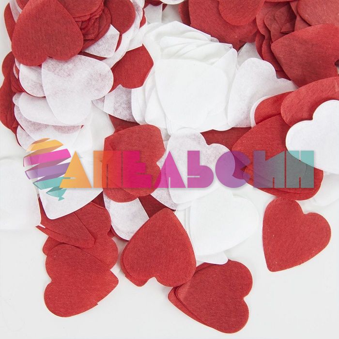 Конфетти Красный МИКС сердце 2,5см 50гр тишью 6015259