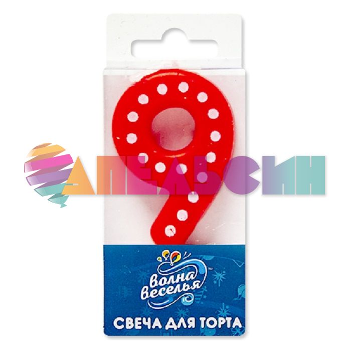 Свеча для торта Красный в белый горох 9 4,3см 803149