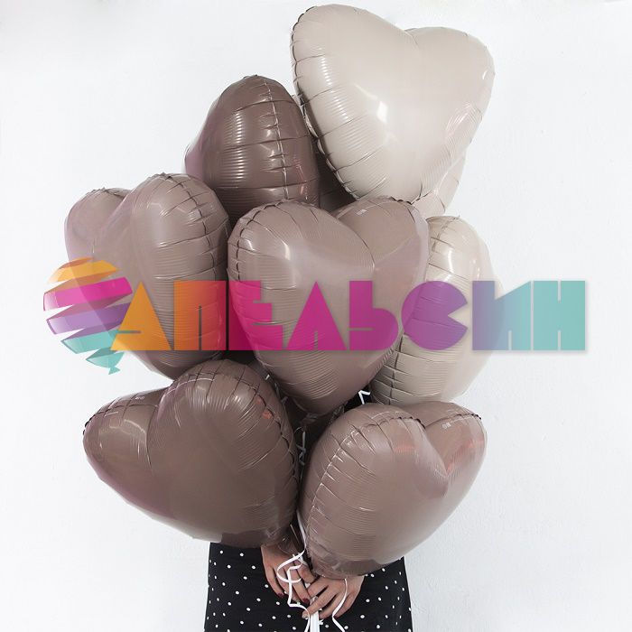 Шар сердце Коричневый AG19"/48см Какао (Россия) сатин 221066