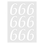 Наклейка цифра Белый 6 08см 9шт/лист 1968-08-бел-6