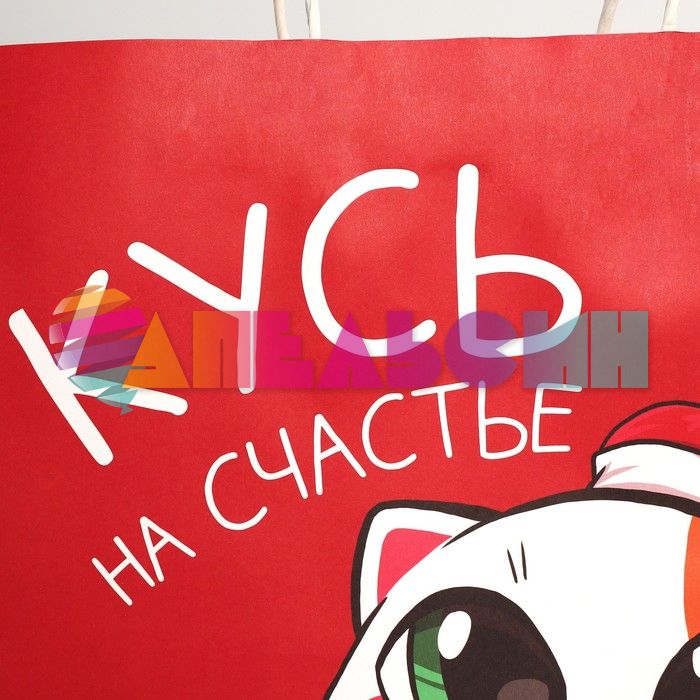 Пакет Тебя ждет счастливый год/ кот 28х32х15см крафт 7699891