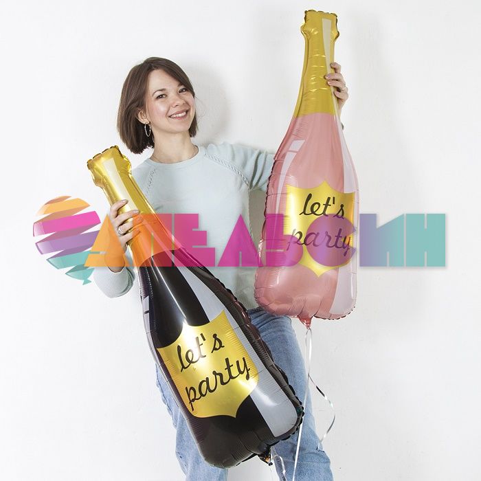 Шар фигура Бутылка Шампанское Let`s Party черный FL40"/102см (Китай) 19652