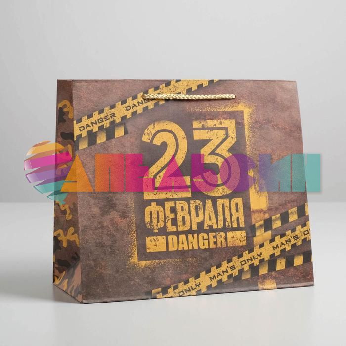 Пакет 23 февраля Danger 27х22х12см крафт 5187804