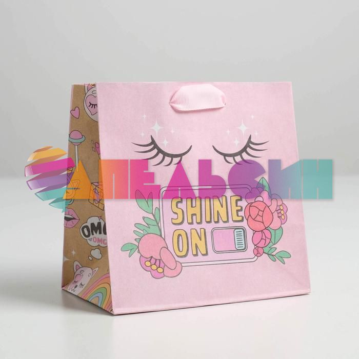 Пакет Единорог Shine on 14х14х9см крафт 5288996