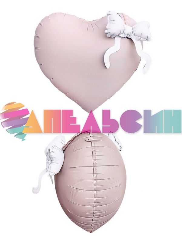 Шар 3D фигура Сердце с бантом розовый FL22"/56см (Китай) 27456
