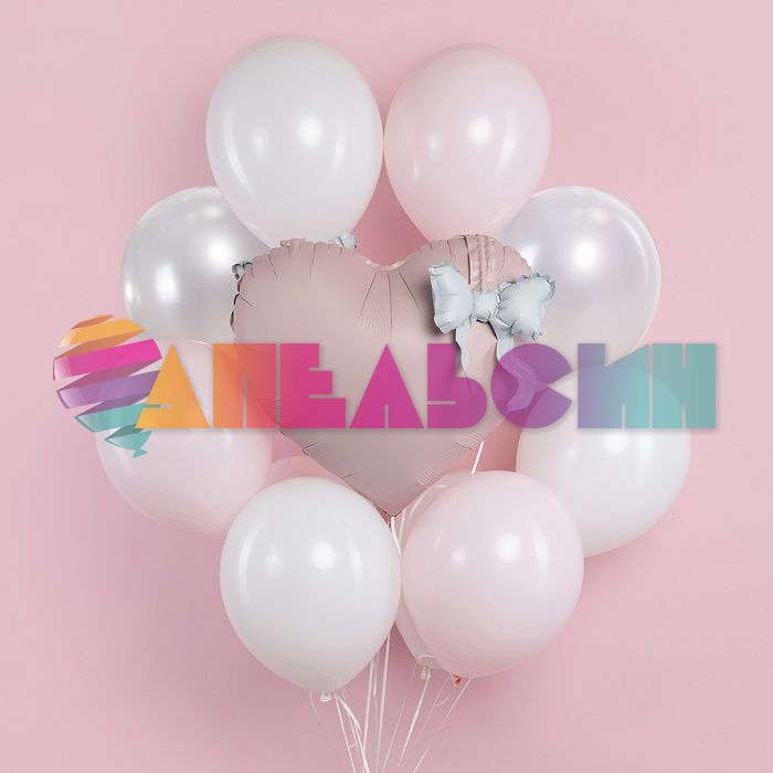 Шар 3D фигура Сердце с бантом розовый FL22"/56см (Китай) 27456