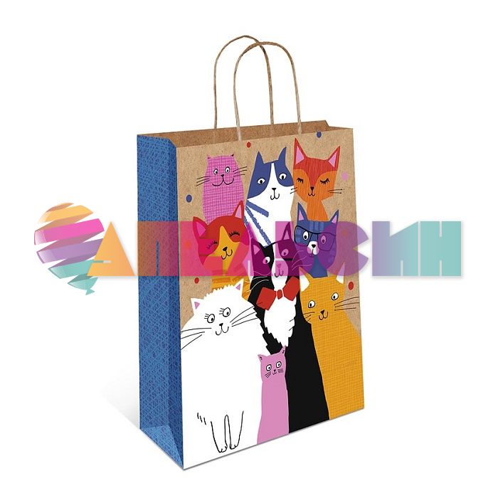 Пакет Котики 26х32х12см крафт 0396.023кп