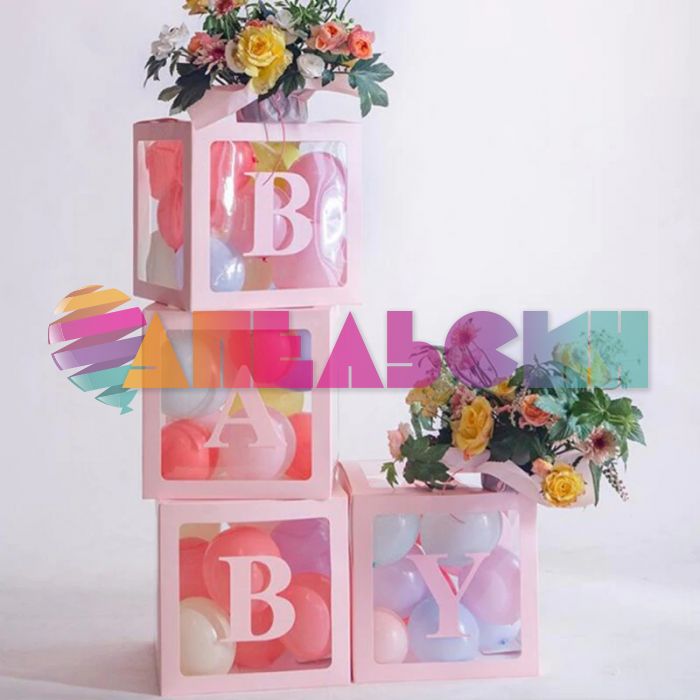 Коробка Блок Розовый нежный BABY 4шт/уп для шаров 617654