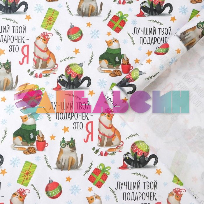 Бумага Лучший твой подарочек Кот 50х70см крафт 7065392-1
