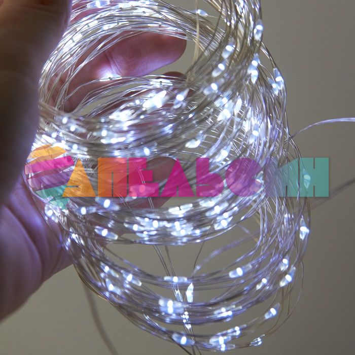 ЭГ нить 10м Белый холодный Роса 100led IP20 USB с таймером и пультом 190131