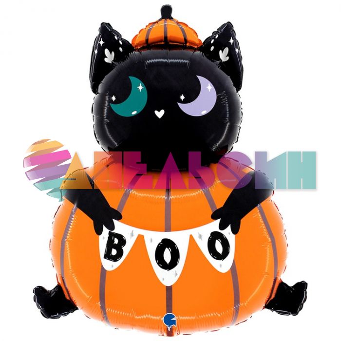 Шар фигура Кот в тыкве BOO G26"/66см (Италия) 1207-5981