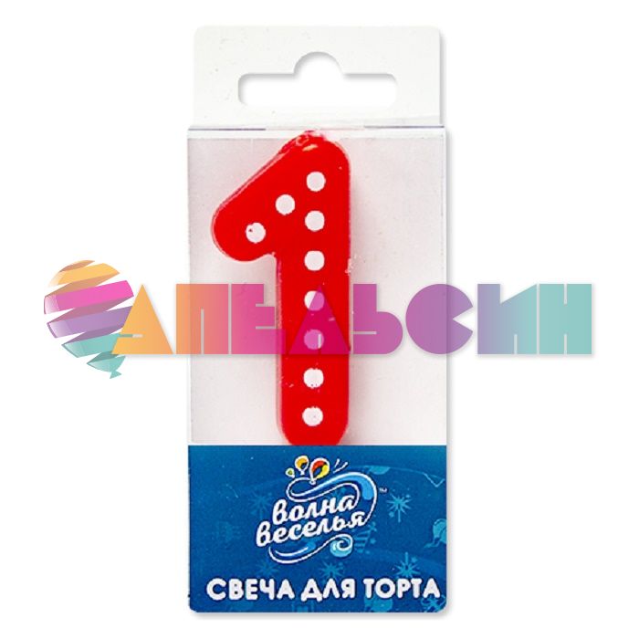 Свеча для торта Красный в белый горох 1 4,3см 803141