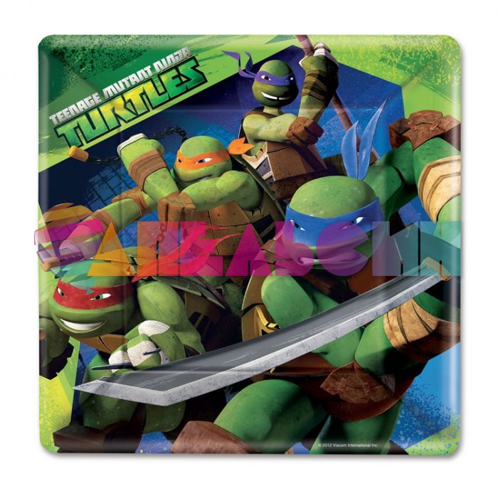Тарелка Черепашки Ниндзя 25см квадрат 8шт/уп картон 1502-1275
