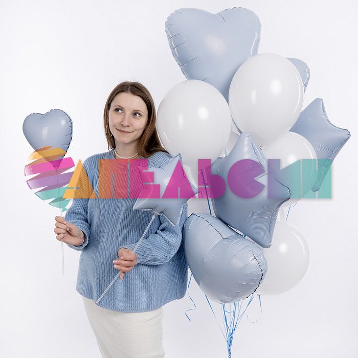 Шар сердце Голубой AG19"/48см небесный (Россия) 941933