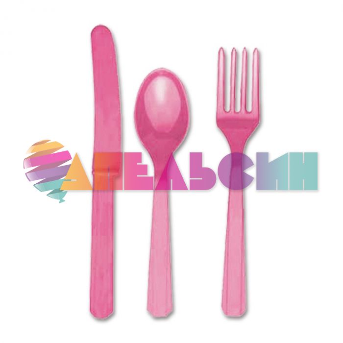 Набор приборов Розовый Pink 24шт/уп пластик 1502-1321