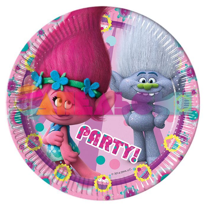 Тарелка Тролли/ The Trolles PARTY 20см 8шт/уп картон 1502-2307 87728
