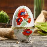 Шкатулка Яйцо Маки на белом 8х8х13см 763935