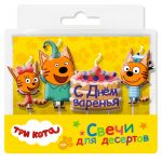 Свеча для торта Три кота С Днем варенья 4шт/уп на пике 703054