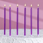 Свеча для торта Фиолетовый 14см металлик ройс 6шт/уп с держателями 7597558