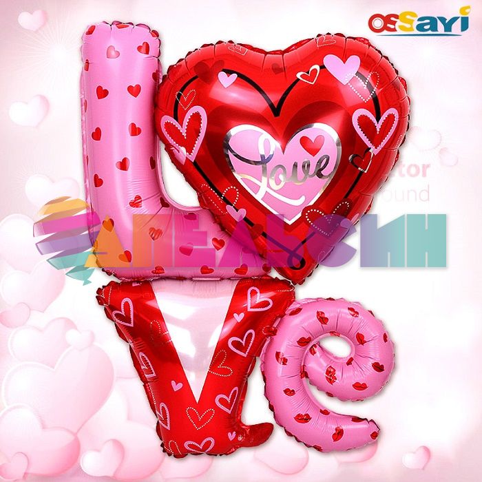Надпись из шаров LOVE с сердечками FL41"/102см (Китай) 17068
