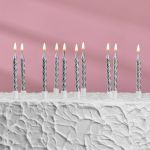 Свеча для торта Серебро 7см витая 10шт/уп с держателями 2919667