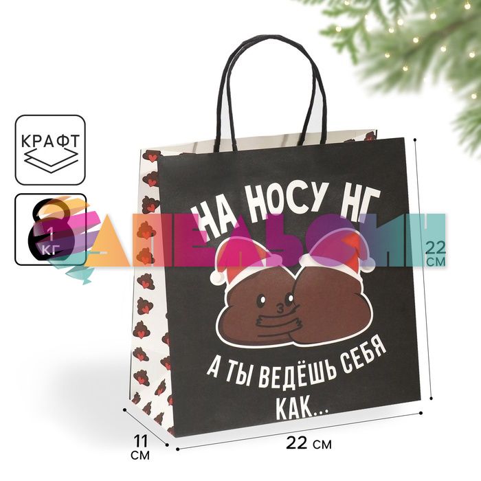 Пакет На носу НГ а ты ведешь себя как... 22х22х11см крафт 7661209