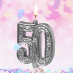 Свеча для торта 50 Серебро узор 3648
