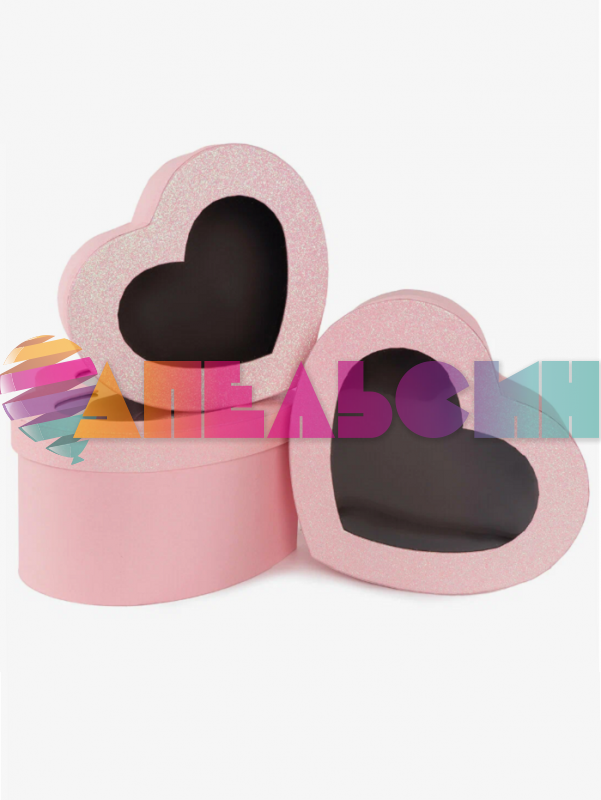 Коробка Розовый блеск с окошком 23х27х13см сердце 504083-1