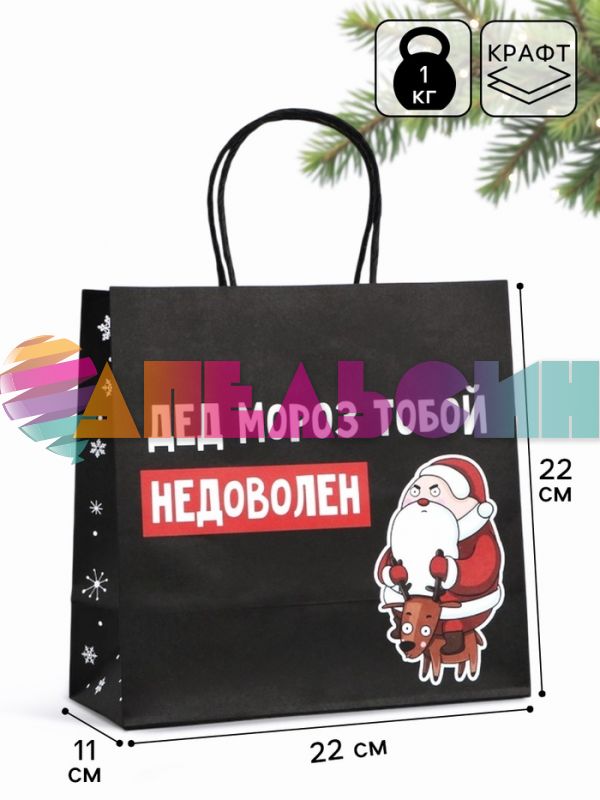 Пакет Дед Мороз тобой недоволен 22х22х11см крафт 10338158