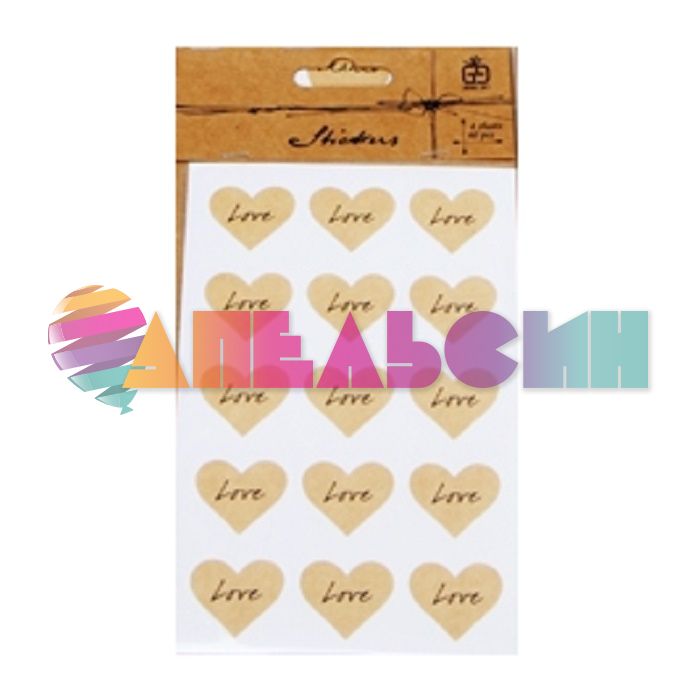 Стикер Сердце Love 15шт/лист крафт 10/01