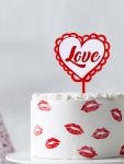 Топпер LOVE сердце красные рюшечки 10х16см пластик 9933990