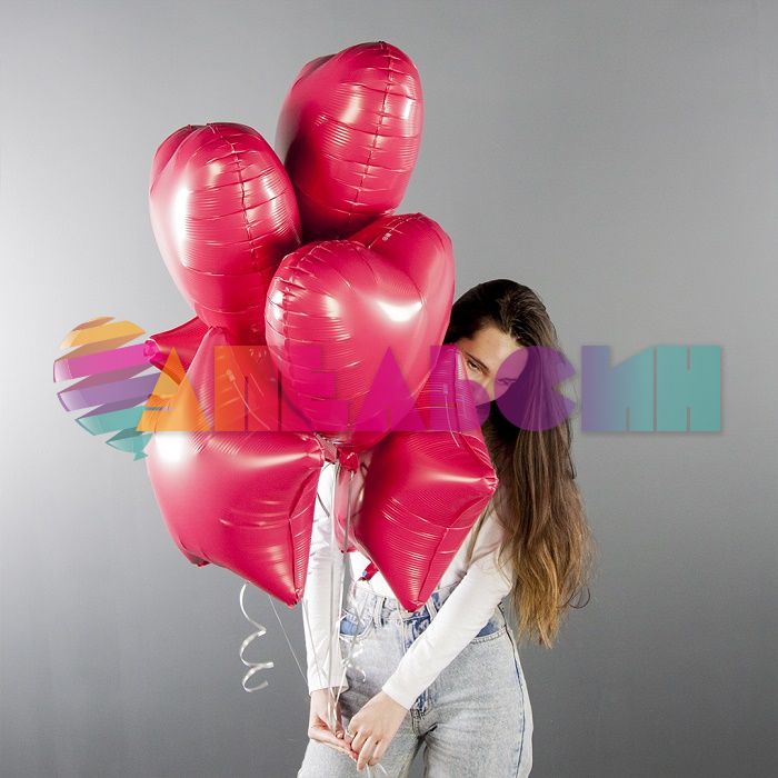 Шар сердце Розовый AG19"/48см Viva Magenta (Россия) сатин 222537