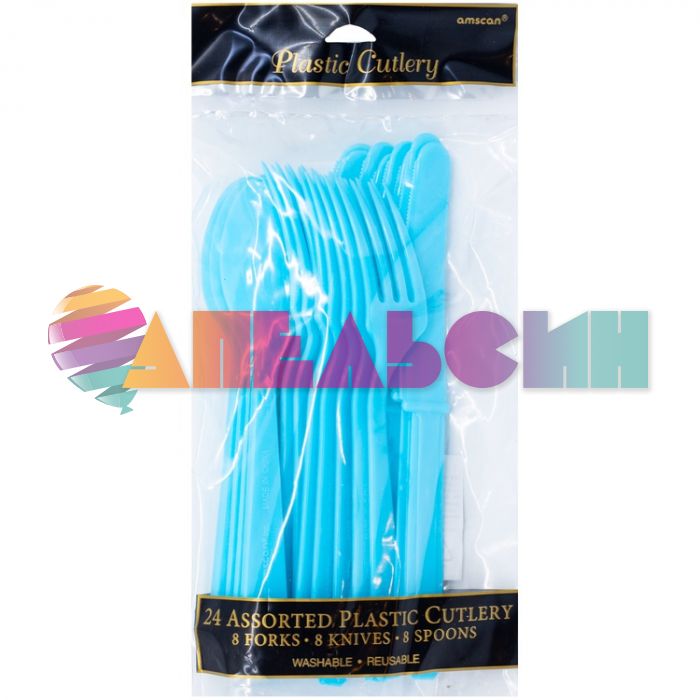 Набор приборов Голубой Caribbean blue 24шт/уп пластик 1502-1083