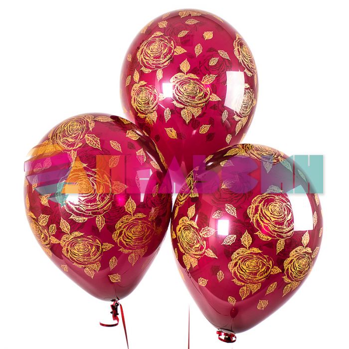 Шар латекс Розы золото на бордовом 12"/30см 50шт/уп (Колумбия) 116419