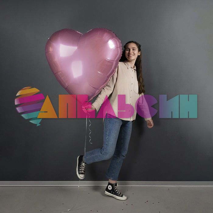Шар сердце Розовый AG36"/91см фламинго (Россия) металлик 224920