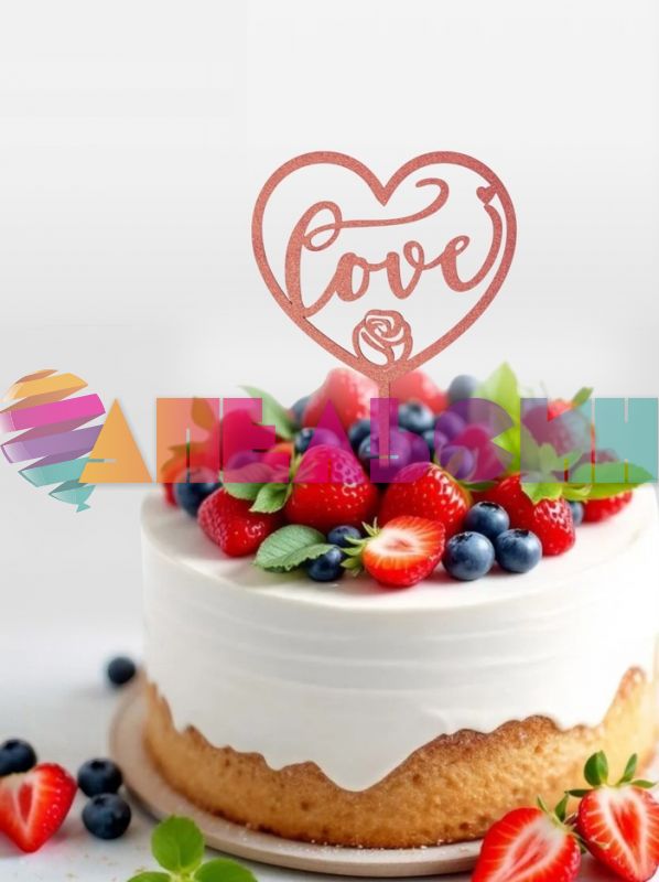 Топпер LOVE сердце блеск розовый 10х16см дерево 10092457