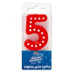 Свеча для торта Красный в белый горох 5 4,3см 803145