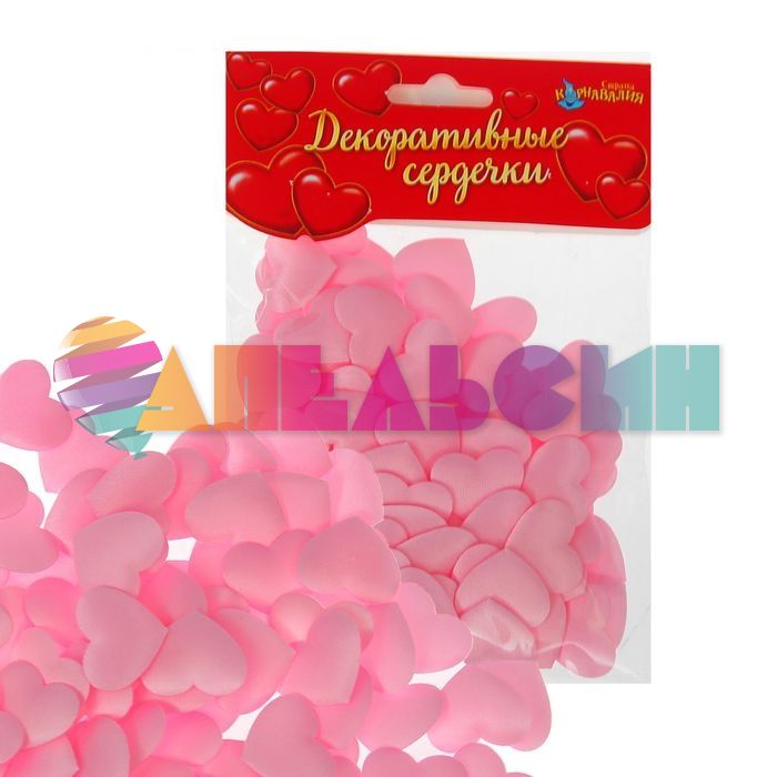 Конфетти Розовый сердце 2см 100шт/уп тектиль 1195946