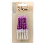 Свеча для торта Розовый 6см металлик фуше 10шт/уп с держателями 802972