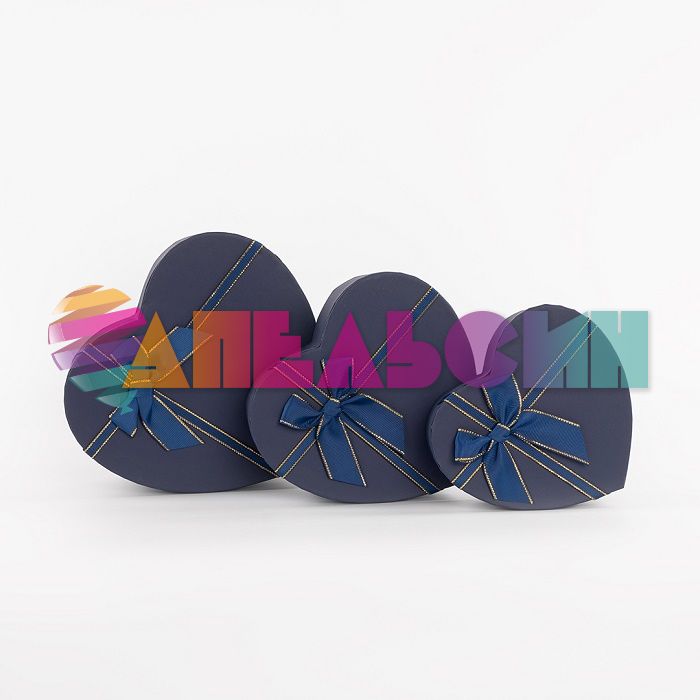 Набор коробок 3в1 Синий королевский с бантом 20x22x9см сердце 504793
