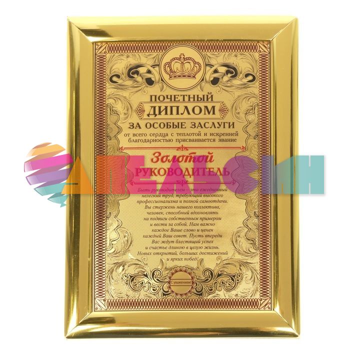 Диплом Золотой руководитель 15х20см рамка 1572580