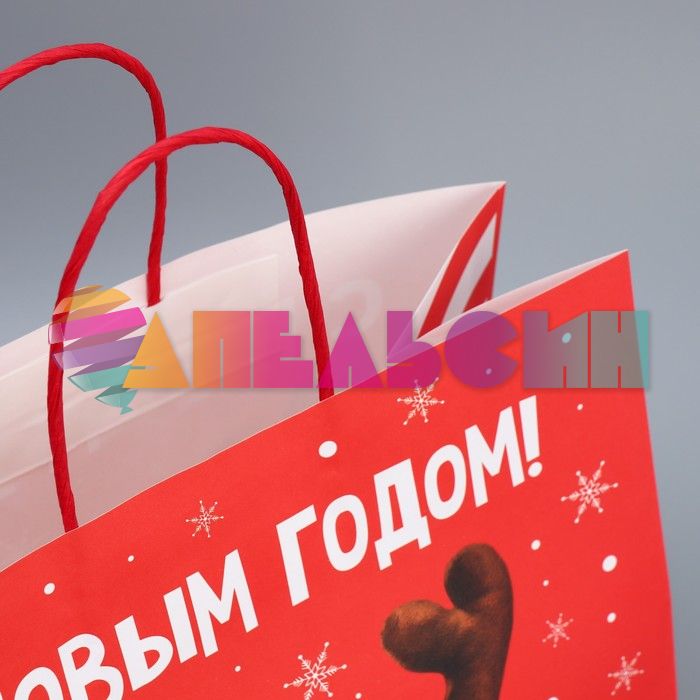 Пакет С НГ Собачка-олень 28х32х15см крафт 9524124
