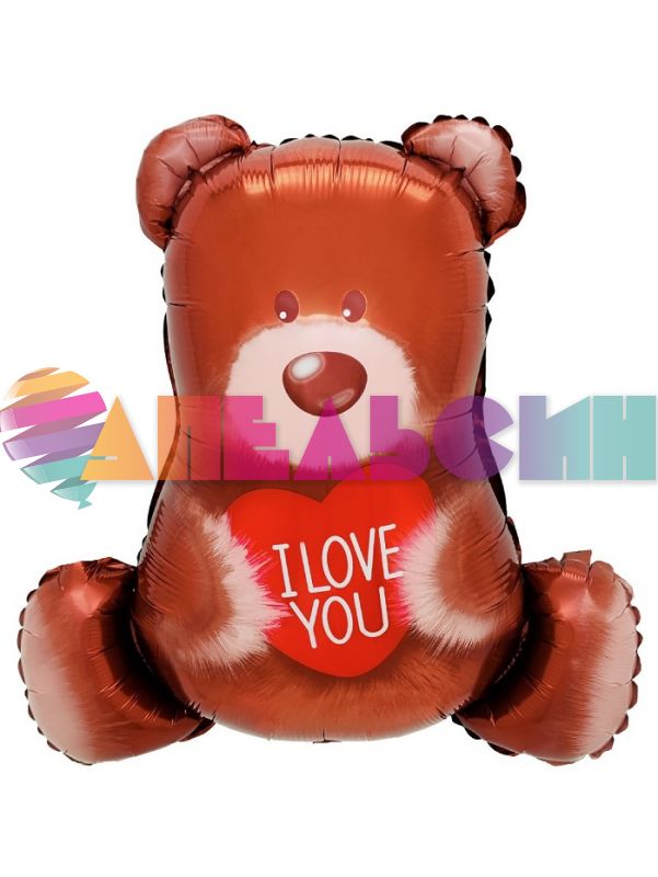 Шар фигура Мишка с сердцем ILY FL28"/71см (Китай) надув воздухом 24624