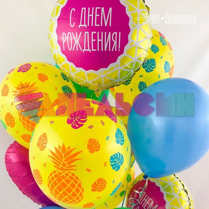 Шар латекс Ананас и листья тропики 12"/30см 25шт/уп (Колумбия) 156194